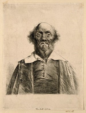 view An old man, designated as Thomas Smith, aged 112. Etching by Jan Lievens.