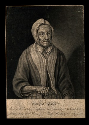 view Margaret Patten, aged 136. Mezzotint by J. Cooper, 1737, after himself.