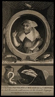 Dorothy Pentreath, a Cornish speaking fishseller. Line engraving by R. Scaddan.