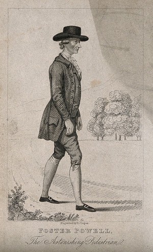 view Foster Powell, a pedestrian. Stipple engraving by R. Cooper, 1821.