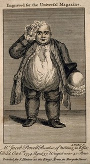 Jacob Powell, who died weighing almost 40 stone. Line engraving by A. Walker.