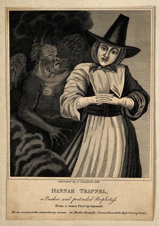 Hannah Trapnel, a Quaker and a pretended prophet. Line engraving after R. Gaywood, 1823.