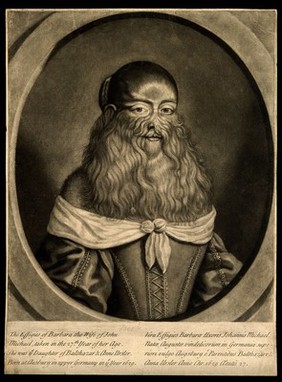 Barbara van Beck, a hirsute woman. Mezzotint.