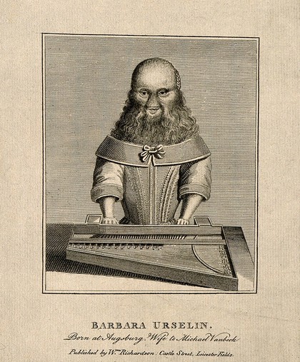 Barbara van Beck, a hirsute woman. Line engraving.
