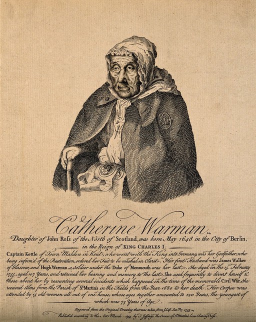 Catherine Warman, died aged 107. Etching, 1755.