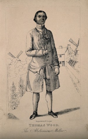 view Thomas Wood, an abstemious miller, aged 53. Reproduction of a stipple engraving by R. Cooper after J. Ogborne, 1773.