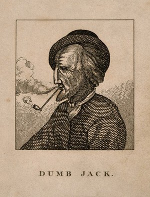 view John Gale, known as Dumb Jack, a deaf mute man. Etching after John Faber the elder.