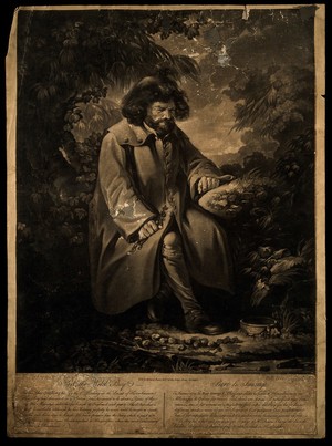 view Peter, the wild boy. Mezzotint by V. Green after P. Falconet.