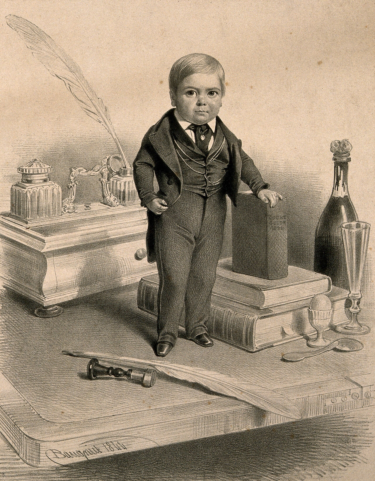 Charles S. Stratton, a dwarf known as General Tom Thumb, aged twelve. Lithograph by C. Baugniet, 1844., 1844, by Charles Baugniet