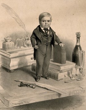 Charles S. Stratton, a dwarf known as General Tom Thumb, aged twelve. Lithograph by C. Baugniet, 1844.