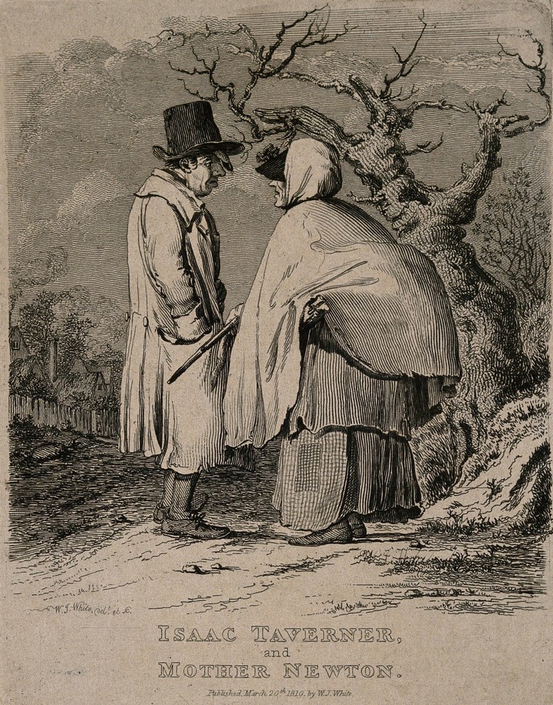 isaac-taverner-and-mother-newton-conversing-next-to-an-old-tree