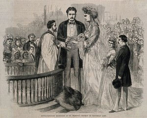 view The marriage of Captain Martin van Buren to Anna Swan. Wood engraving, 1871.