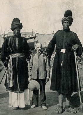 Two Kashmir giants, and the traveller James Ricalton. Halftone after a photograph, 1903.