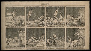 view Eight comic scenes from the life of the poor Irish giant. Reproduction of a wood engraving by G.F.S.