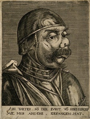 view A Tarter character with a grotesque face. Line engraving by D. Custos.