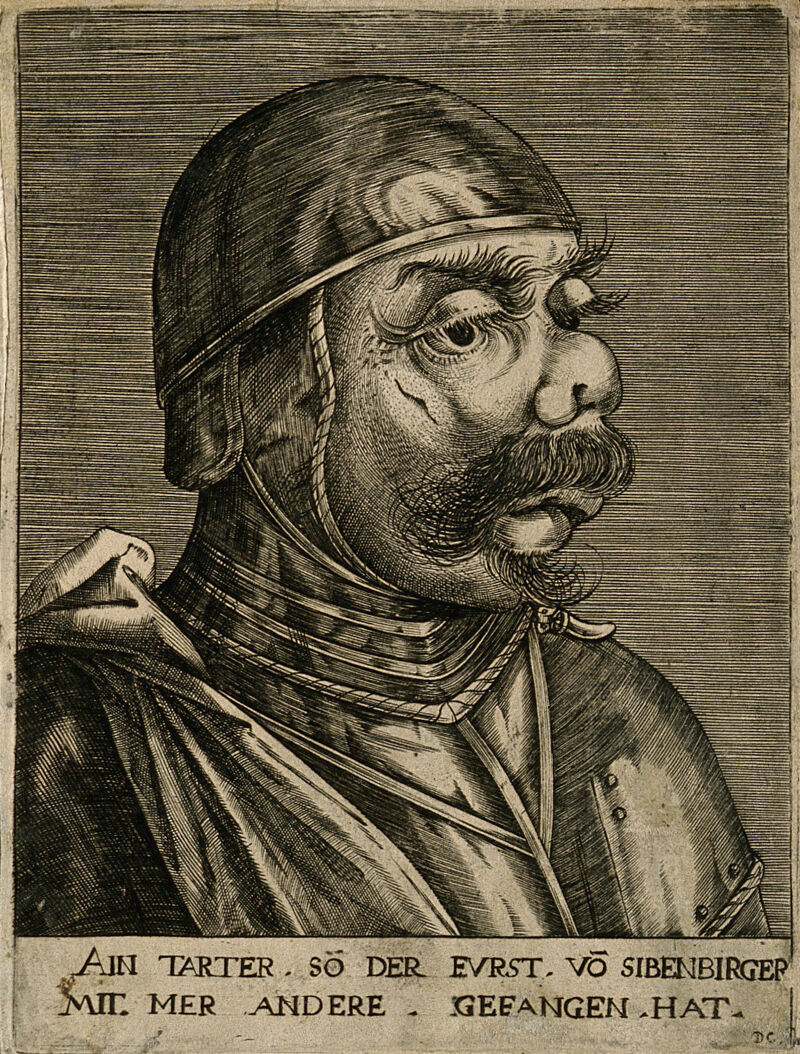 A Tarter character with a grotesque face. Line engraving by D. Custos., by Dominicus Custos
