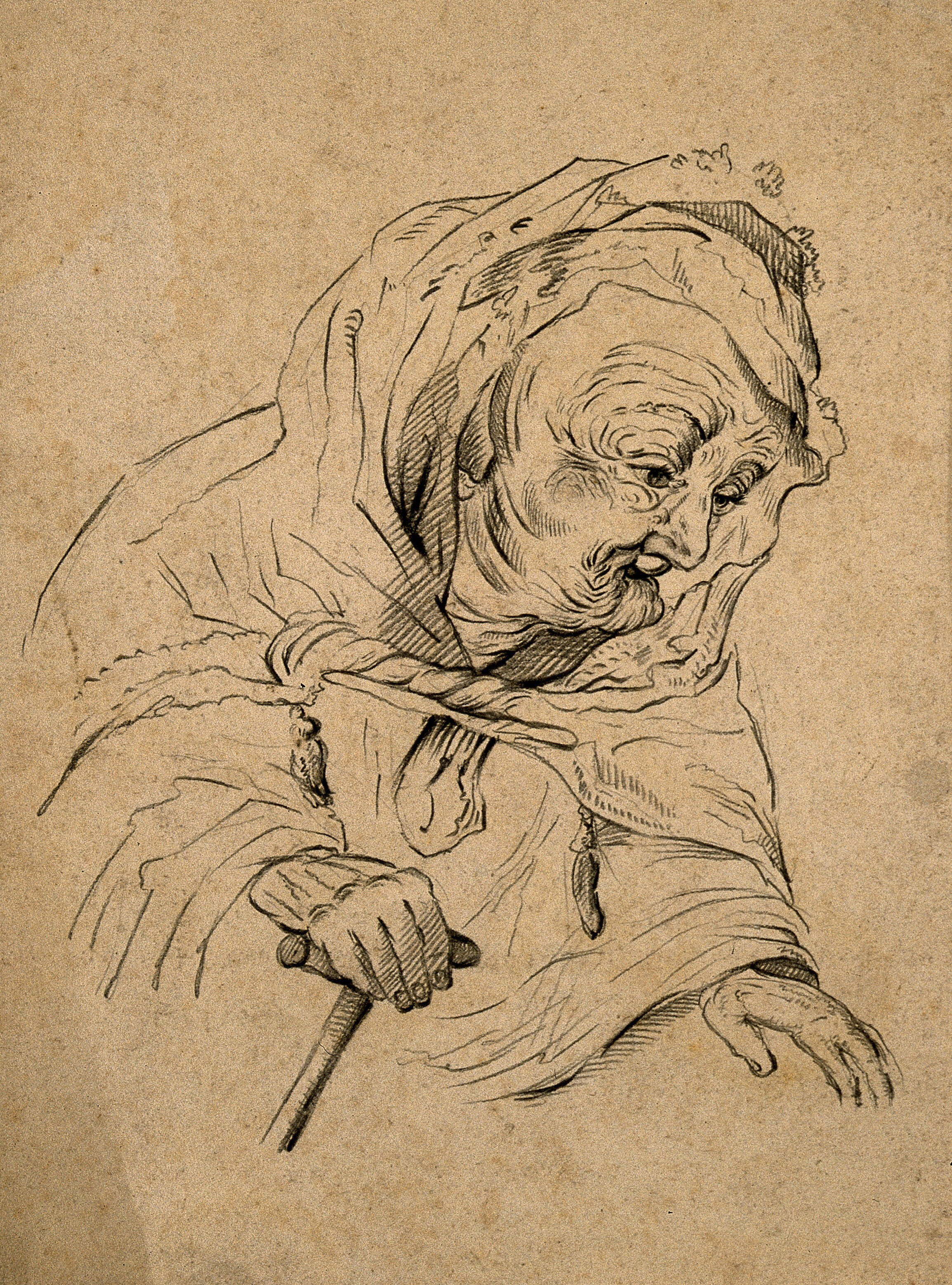 A Very Old Woman Pencil Drawing After Rembrandt Wellcome