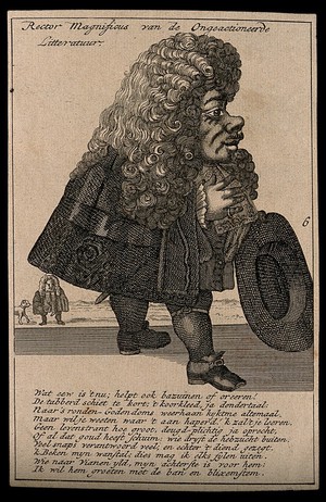 view A dwarf holding his hat. Engraving.