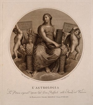 view A woman representing astrology or philosophy. Engraving by P. Ghigi after L. Agricola after Raphael.