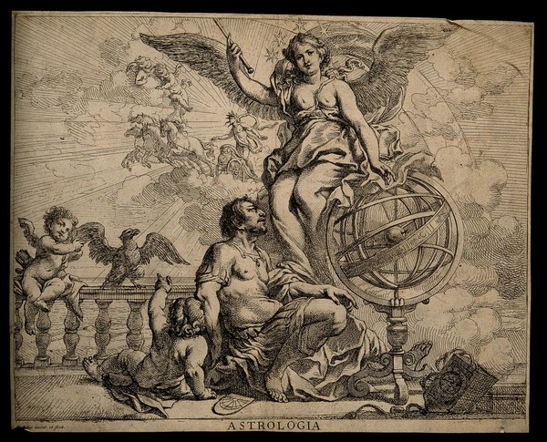 A woman with an armillary sphere; representing astrology. Etching by C. Schut.
