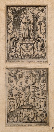 A woman representing rhetoric. Engraving by E. Delaune, ca. 1560.