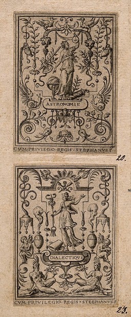 A woman holding the caduceus and a bunch of keys; representing dialectic. Engraving by E. Delaune, ca. 1560.