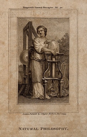 view A female figure with a vacuum pump; representing physics or 'natural philosophy'. Stipple engraving, 1795, after C-N. Cochin the younger, c. 1773.