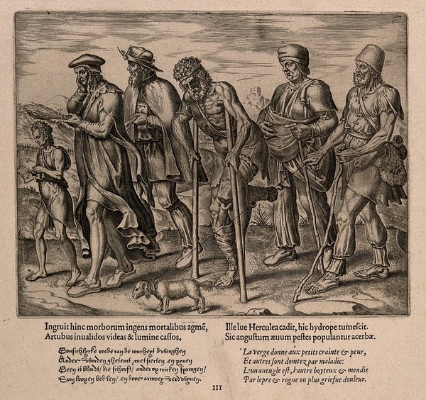 A procession of allegorical figures representing honest and dishonest ways of becoming rich, engraving by Philipp Galle after Heemskerck, 1563.  