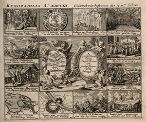 view Memorial of religious and military events concerning Prussia from the year 1703. Engraving, c. 1722.