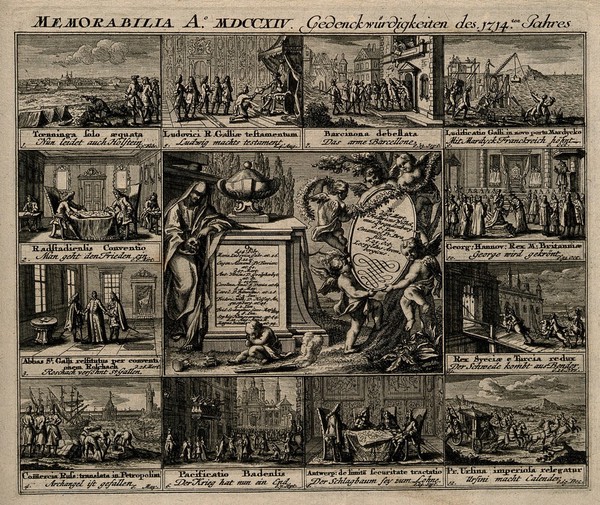 Memorial of European events in the year 1714. Engraving by Christoph Weigel, c. 1722.