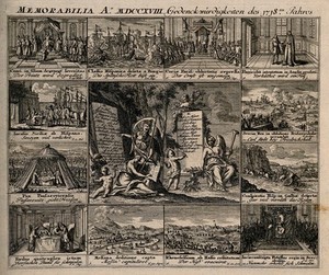 view Memorial of European events from the year 1718. Engraving, c. 1722.