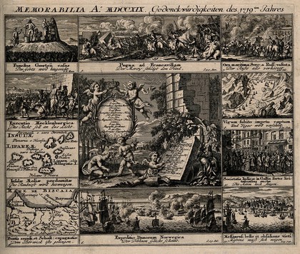 Memorial of European events from the year 1719. Engraving, c. 1722.