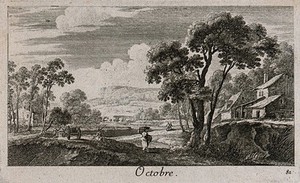 view A field being ploughed; representing October. Etching by G. Perelle, c. 1660.