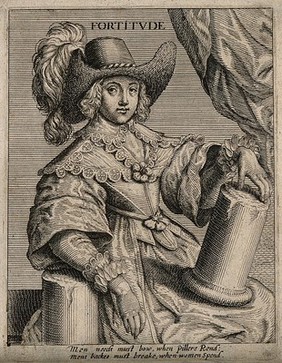 A young woman with a broken pillar; representing fortitude. Etching, 16--.