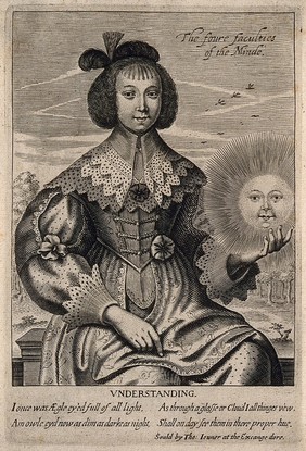 A woman holds the sun in her hand; representing the faculty of understanding. Engraving, 16--.