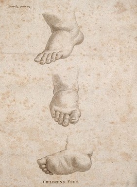 Childrens' feet: three figures. Stipple engraving, 1770/1830?.