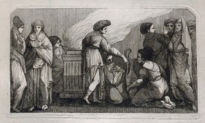 view A pagan ceremony. Etching by or after J. Gamelin, 1778/1779.