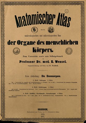 Cover-sheet to 'Anatomischer Atlas', section I, by E. Wenzel. Letterpress, 1877.