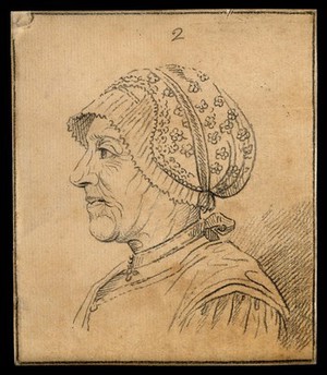 view A wife, her physiognomy expressing good temper and humour according to Lavater. Drawing, c. 1789.