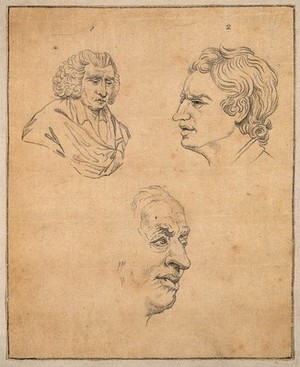 view Samuel Johnson: three portraits. Drawing, c. 1789.