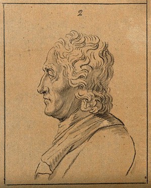 view John Locke: left profile of a bust. Drawing, c. 1789, after D.N. Chodowiecki.