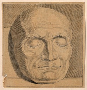 view Death mask of Jean Conradin Heidegger, Bürgermeister of Zurich. Drawing, c. 1789.