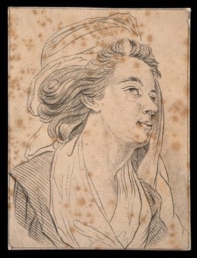 A physiognomy expressing weakness and affectation. Drawing, c. 1789, after J.M. Schmutzer.