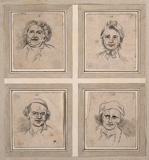 view Four physiognomies. Drawings, c. 1789.