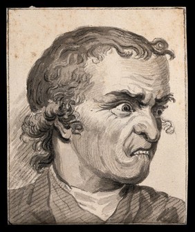 A man in a rage. Drawing, c. 1789, after C. Le Brun.