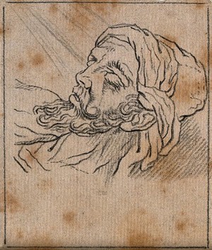 view The face of a hero immediately before death. Drawing, c. 1789, after A. Schluter.