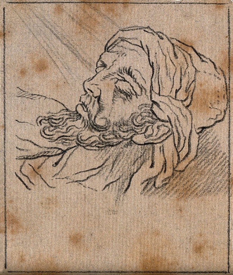 The face of a hero immediately before death. Drawing, c. 1789, after A. Schluter., 1789?, by Andreas Schlüter