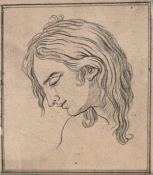 view Physiognomy showing a man trying to control himself under the duress of pain. Drawing, c. 1789, after A. Schluter.