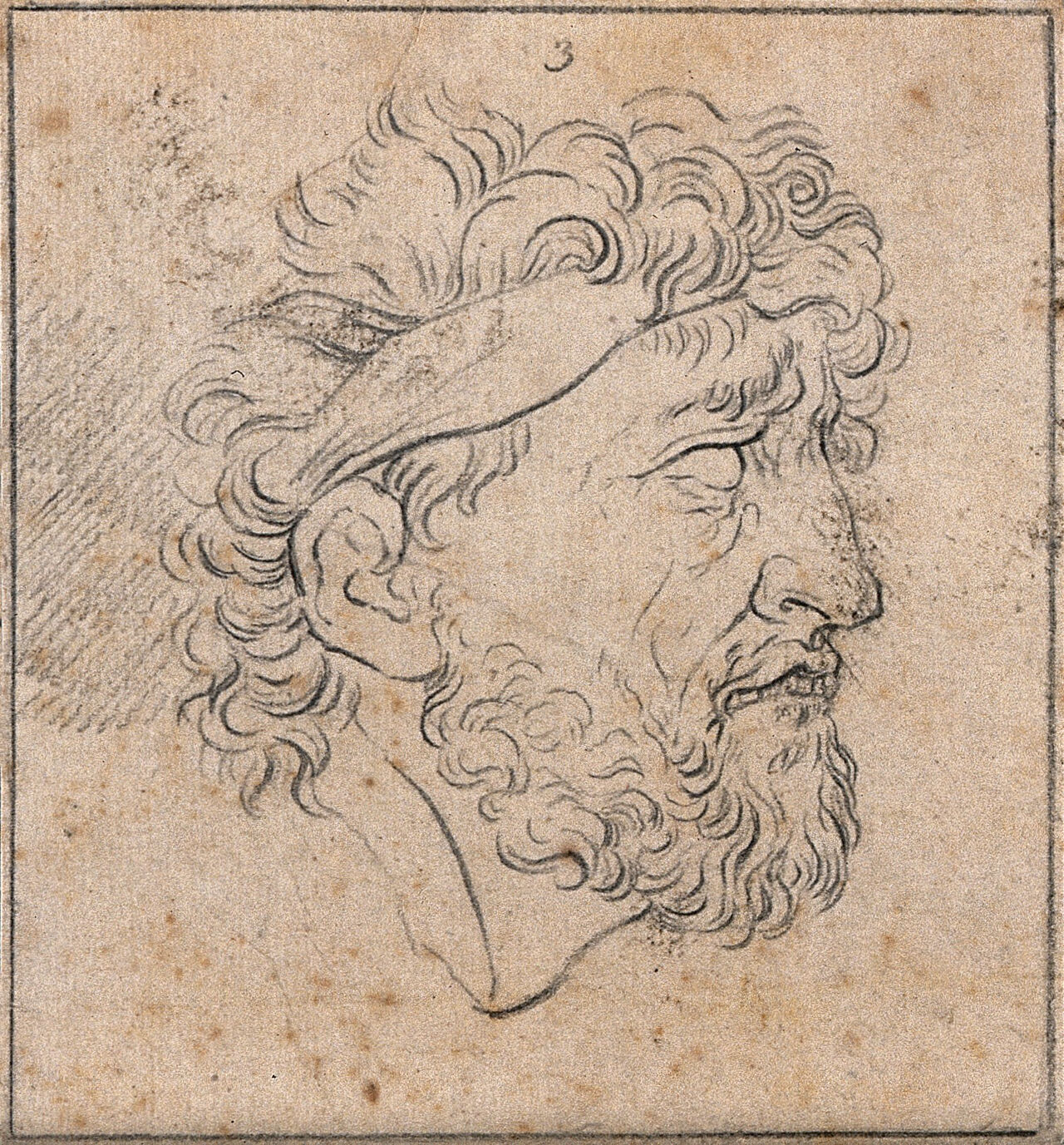 The face of a hero immediately before death. Drawing, c. 1789, after A. Schluter., by Andreas Schlüter