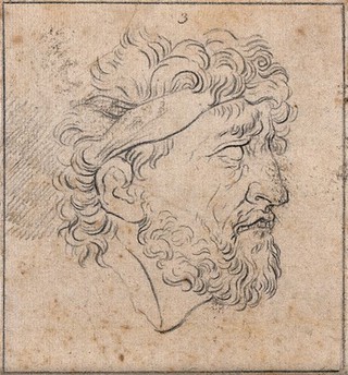 The face of a hero immediately before death. Drawing, c. 1789, after A. Schluter.